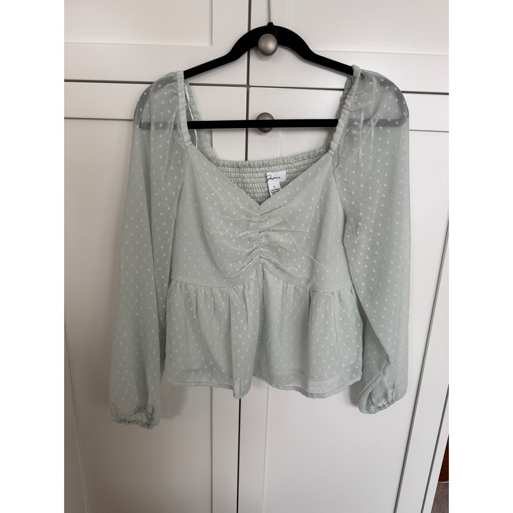 Japan Women's Smocked Baby Doll Peplum
Mint‎ Green Blouse  Size Large